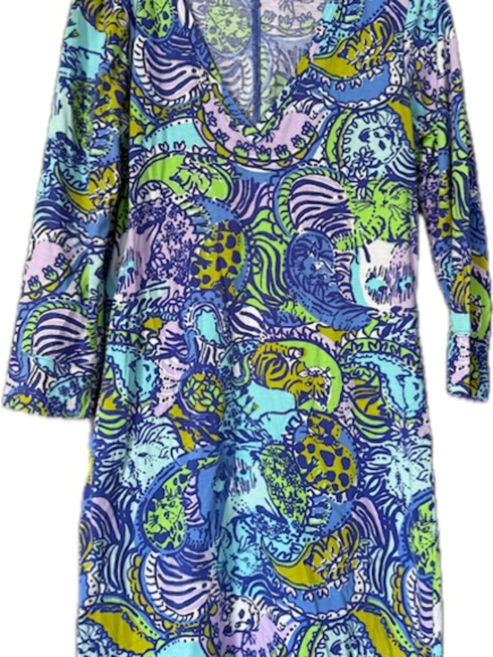 Lilly Pulitzer Blue, Green & Lavender Paisley V-Neck Midi Dress